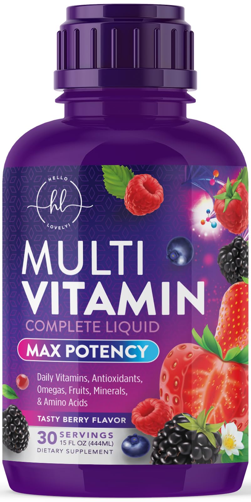 Multivitamin for Women, Men & Kids - Multi Vitamins Liquid & Multimineral, Vegan & Sugar Free, Vitamins A, C, D3, E, B6, B12 & Zinc, Womens Multi Vitamin & Immune Support, Berry Flavor - 15 Fl Oz