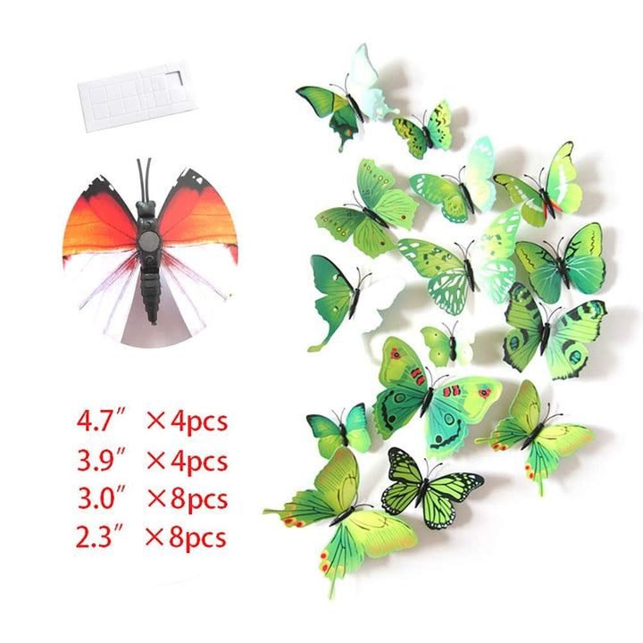 Somotersea 24PCS 3D Butterfly Wall Decal Removable Refrigerator Magnets Stickers Decor for Kids Room Decoration Home and Bedroom Art Mural Green