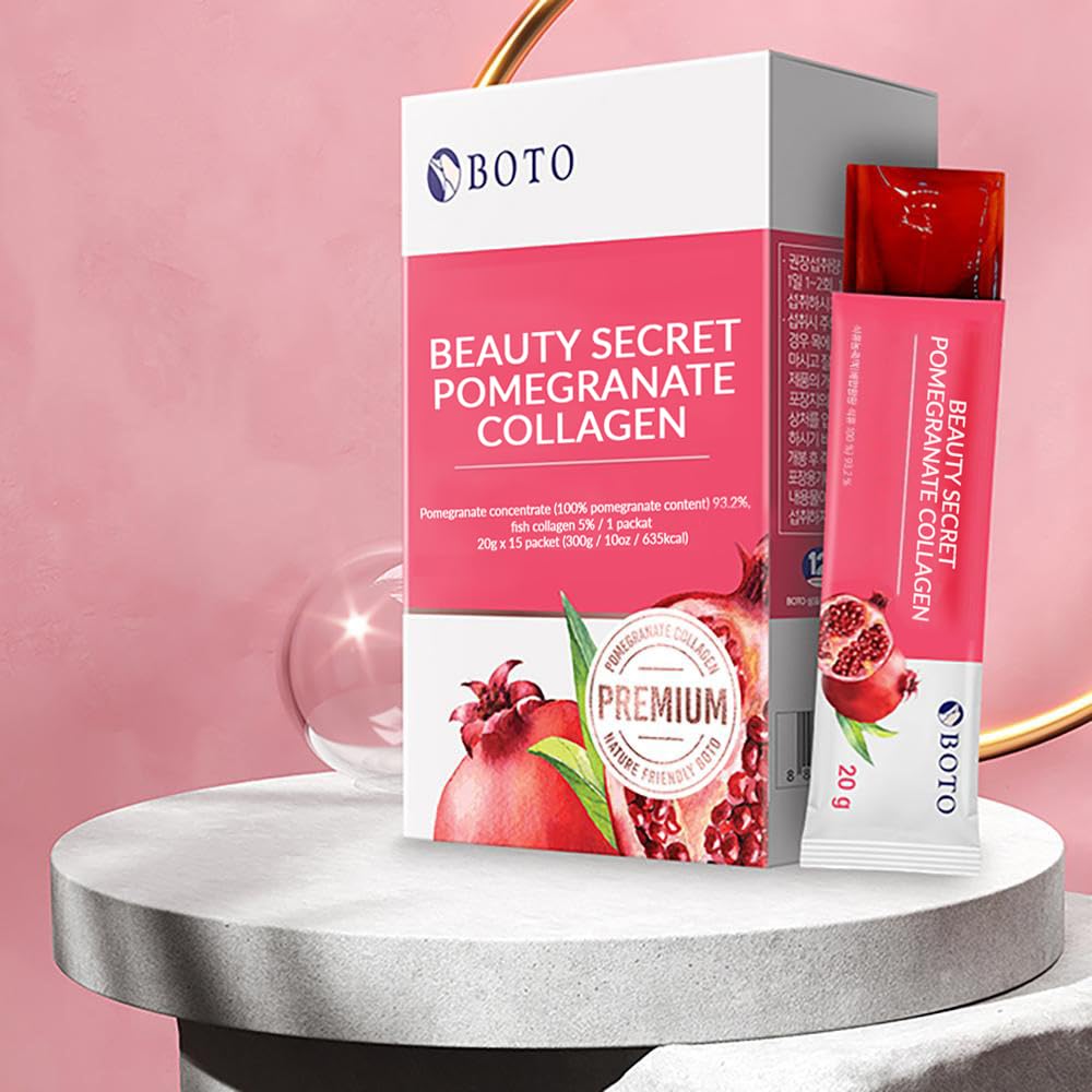 ZIOSTAND BOTO Beauty Secret Pomegranate Collagen 20g - Korean Beauty Collagen Jelly Stick, Low Molecular Fish Collagen, Pomegranate Flavored - Packs of 15