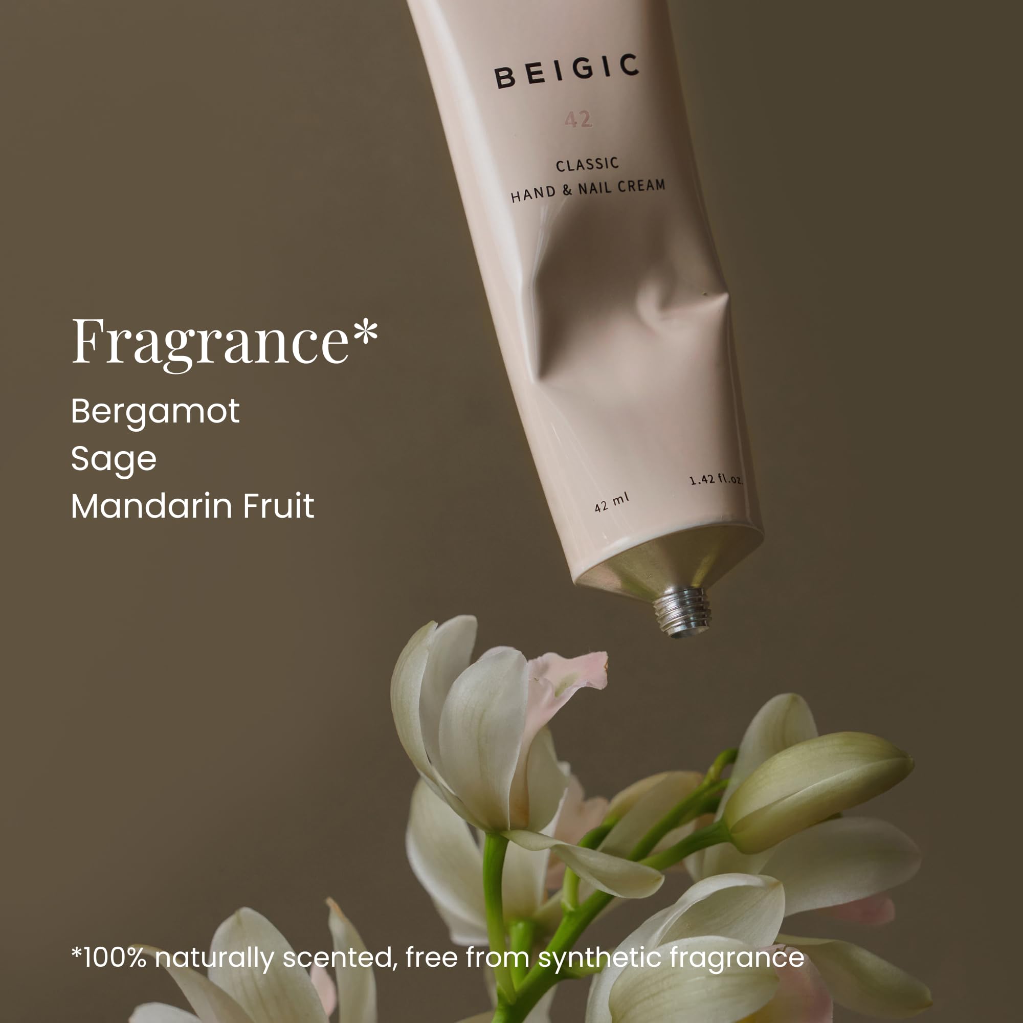 BEIGIC Classic Hand & Nail Cream - Bergamot, Sage & Mandarin Vegan Quick-Absorbing Non-Greasy Handcream to Smooth Fine Lines, Soften & Hydrate (1.42 fl.oz)