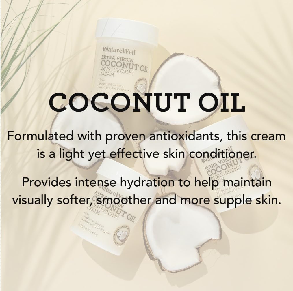 NATURE WELL Extra Virgin Coconut Oil Moisturizing Cream for Face & Body, Restores Skin's Moisture Barrier, Provides Intense Hydration For Dry Skin, Fast-Absorbing, Non Greasy, 2 Pack - 10 Oz Each