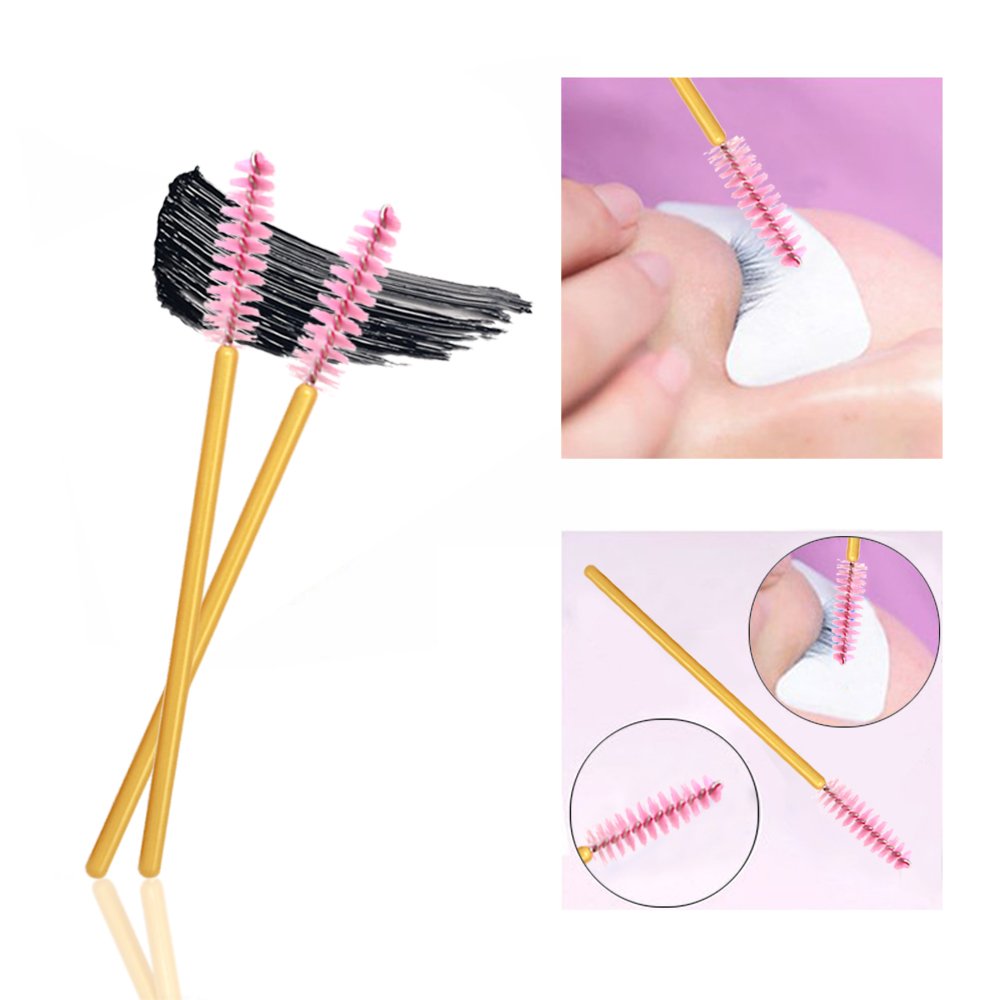 Disposable Eyelash Mascara Brushes Wands for Extension Makeup Applicator Tool Bulk,300 Pcs/Pack,Gold/Pink