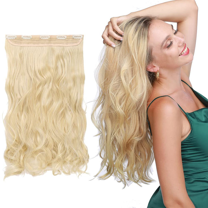 S-noilite Elegant 29(73cm) Longest Curly Bleach Blonde 3/4 Full Head One Piece 5 Clips Clip in Hair Extensions