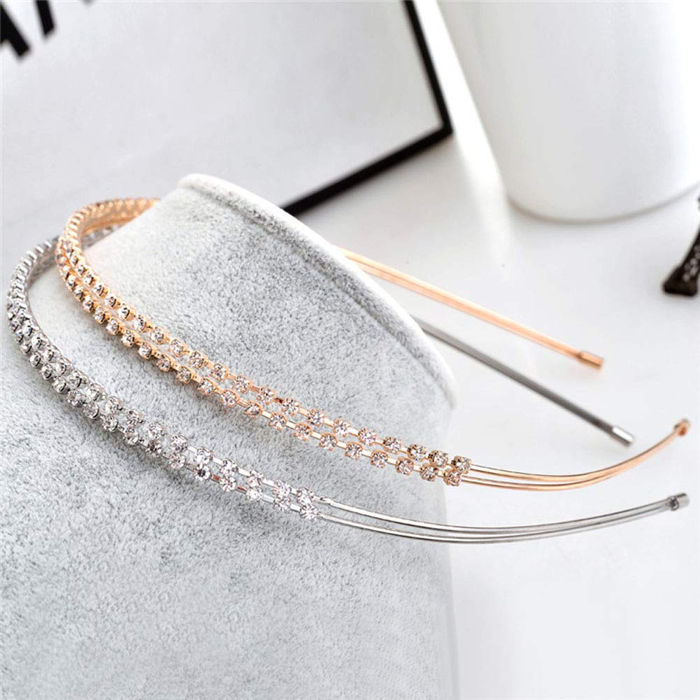 Fashion Double Row Fine Encrusted Rhinestone Claw Chain Hair Hoop Hair Bands - Simple Hair Accessories Headband for Woman Lady (Rose gold)