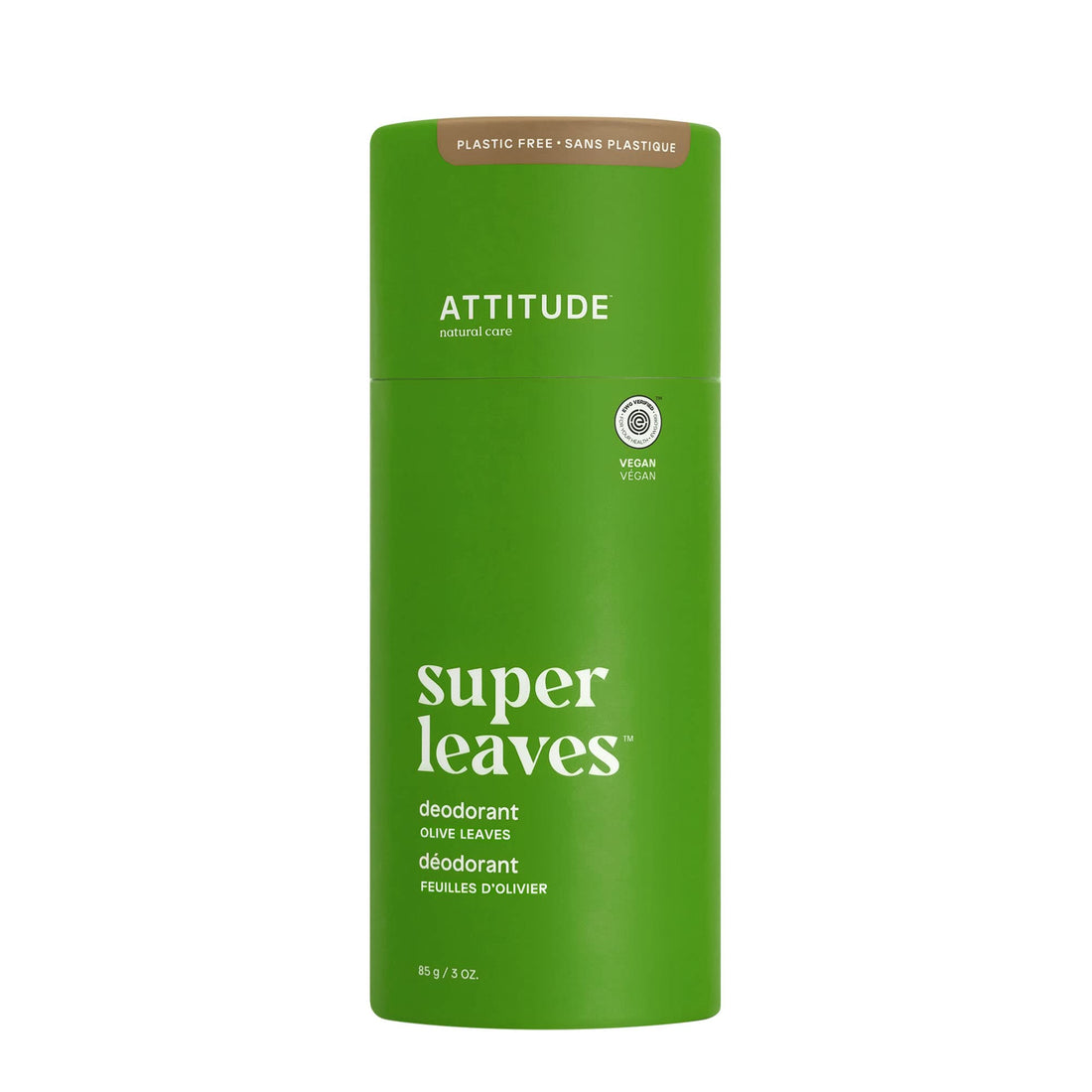 ATTITUDE Natural Deodorant, Biodegradable Cardboard Tube, Aluminum & Plastic Free, Hypoallergenic, Olive Leaves, 3 Oz (Packaging May Vary)