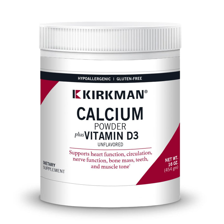 Kirkman – Purest Calcium with Vitamin D-3 –– 454 gm– 16 oz Powder - Unflavored - Hypoallergenic –– Minerals –– Gluten & Casein Free –– Tested for More Than 950 Environmental Contaminants