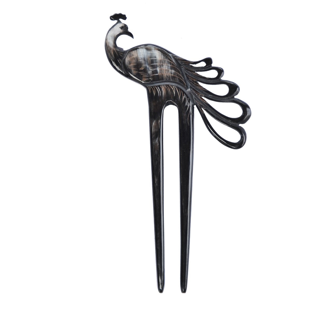Marycrafts Black Peacock Buffalo Horn Hair Fork, Hair Pin, Hair Pick Accessory Toy Handmade 6.3