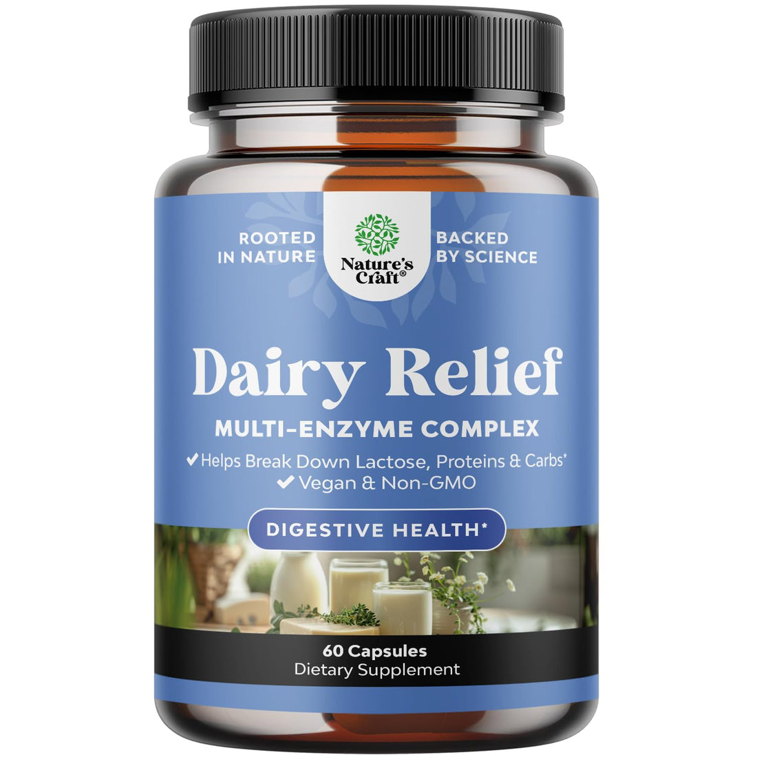 Fast Acting Dairy Relief Pills - Lactose Intolerance Pills with Multi Enzyme Complex for Gas Bloating & Digestive Support - Powerful Lactase Enzyme Blend for Carb Protein & Dairy Digestion 60