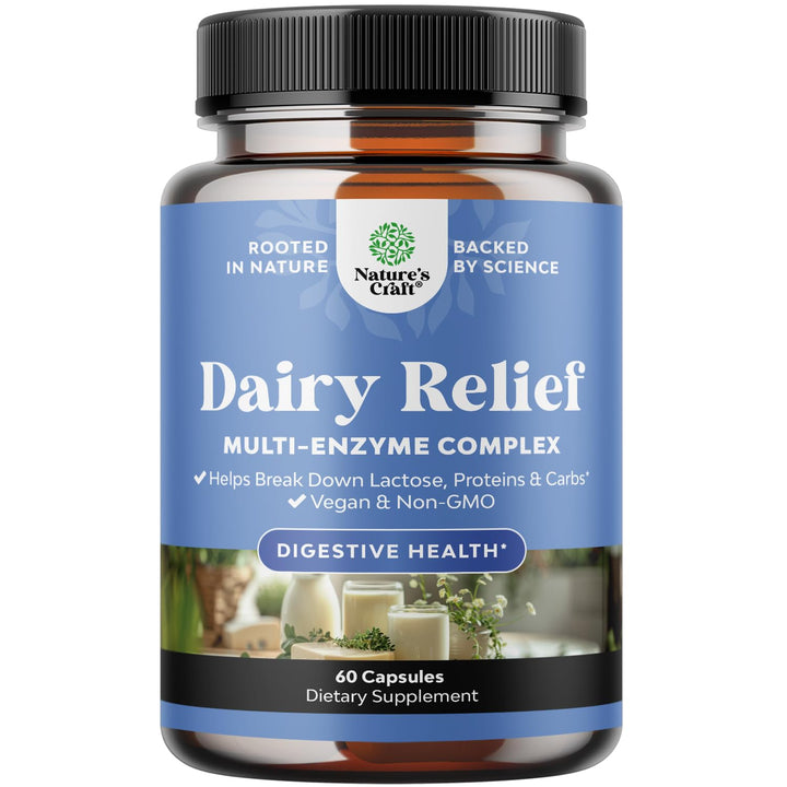 Fast Acting Dairy Relief Pills - Lactose Intolerance Pills with Multi Enzyme Complex for Gas Bloating & Digestive Support - Powerful Lactase Enzyme Blend for Carb Protein & Dairy Digestion 60