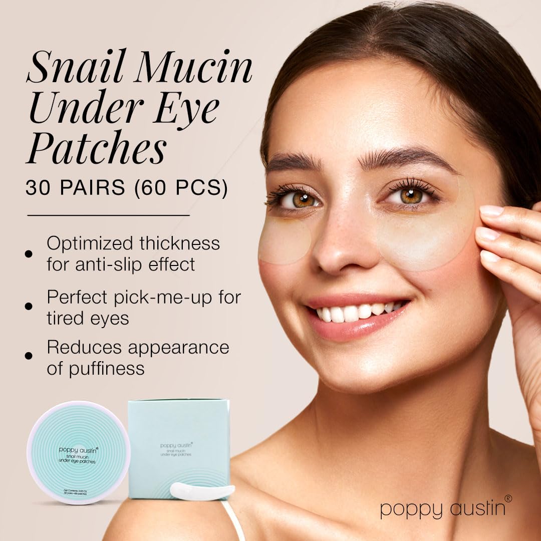 poppy austin Snail Mucin Eye Patches - Gold Under Eye Patches for Dark Circles, Puffy Eyes and Dark Circles - Hydrogel Eye Patch - Eye Masks for Dark Circles and Puffiness