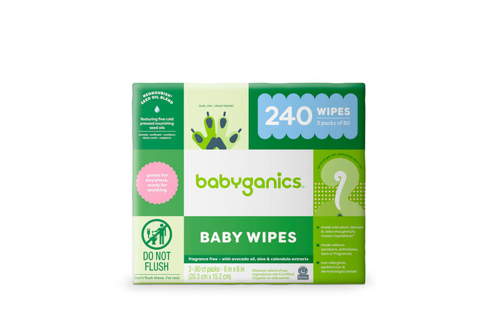 Baby Wipes, Babyganics Unscented Diaper Wipes, 240 Count, (3 Packs of 80), Non-Allergenic and formulated with Plant Derived Ingredients