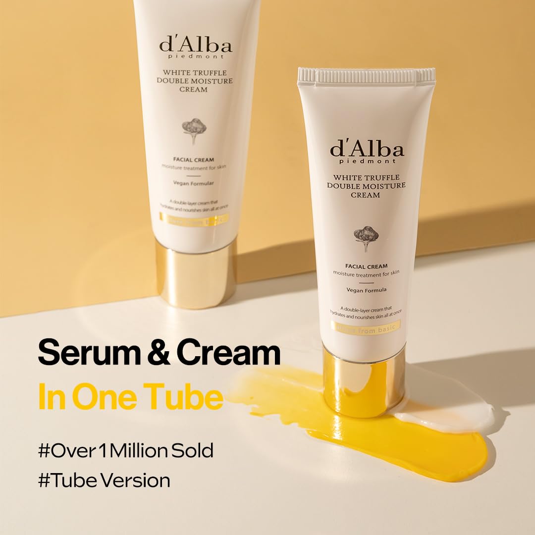 d'alba Piedmont White Truffle Double Moisture Cream, 2-in-1 Face Moisturizer, Vegan Skincare, Vegan Collegen, Skin Firming and Tightening, Dual Formula in ONE tube, Korean Skin Care (2.02 oz)