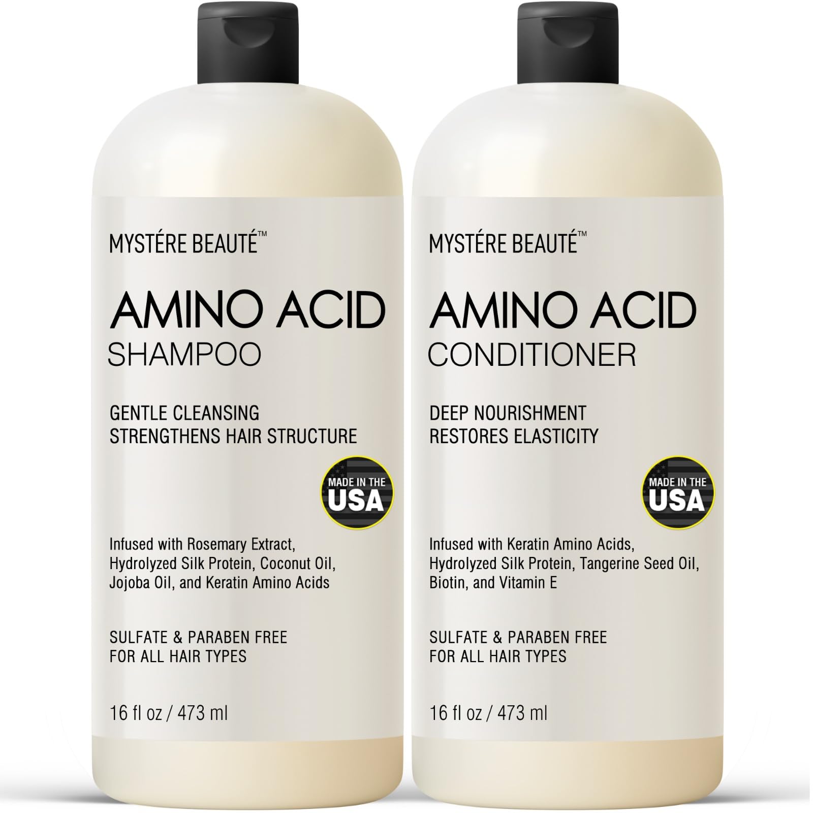 Amino Acid Shampoo and Conditioner Set for All Hair Types | Nourishing Amino Acid Hair Shampoo with Vitamin E & Jojoba Oil for Frizz Control & Shine Moisturizing Amino Acid Conditioner - 16 fl oz each