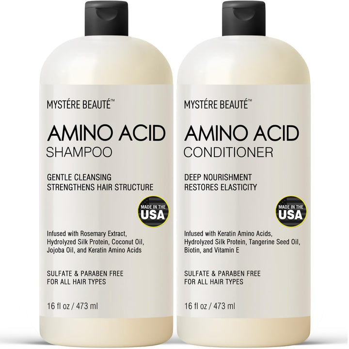 Amino Acid Shampoo and Conditioner Set for All Hair Types | Nourishing Amino Acid Hair Shampoo with Vitamin E & Jojoba Oil for Frizz Control & Shine Moisturizing Amino Acid Conditioner - 16 fl oz each