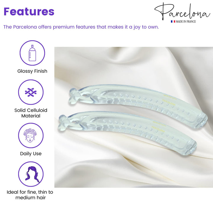 Parcelona French Small 3 Ã‚¾ââ‚¬Â Celluloid Set of 2 French Banana Hair Clip Flexible Ponytail Holder Fashion Durable Styling Paris Hair Accessories for Women, Made in France (Clear)