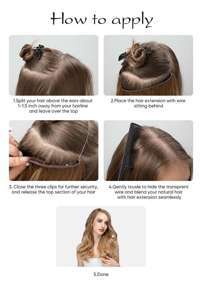 SARLA 14 16 18 4.3oz Synthetic Wavy Halo Hair Extension Natural Hairpieces No Clip No Glue No Tape M01 (18 wave,#8)