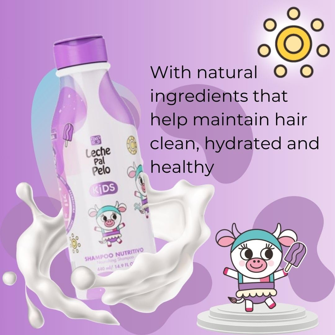 Leche Pal Pelo Kids Nourishing Shampoo - Gentle Daily Cleansing, Sulfate & Paraben-Free Formula with Jojoba, Coconut Milk, Aloe Vera - Hydrates, Defines, 14.9 fl.oz