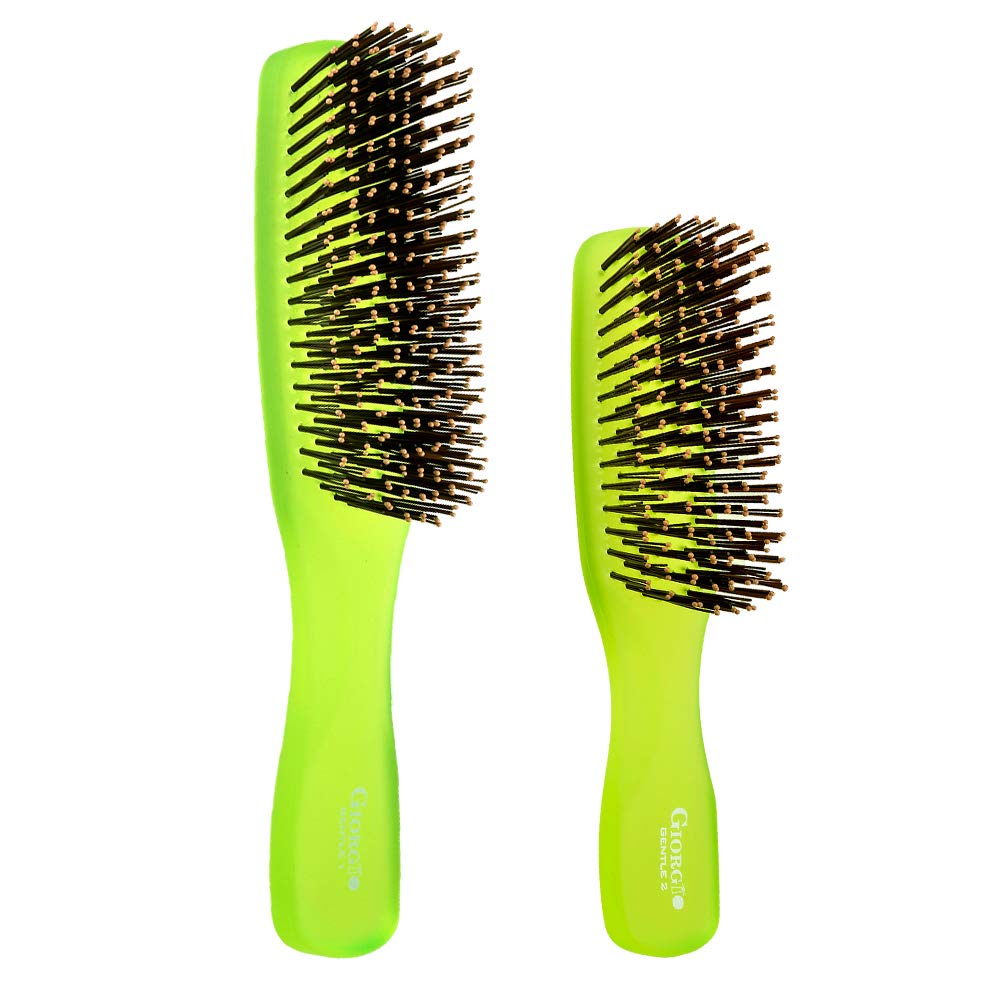 Giorgio GION1-2G Set Neon Gentle Styling Hair Brush Dresser & Purse Size, Wet & Dry Pro Detangler, Soft for Sensitive Scalp, For Men Women & Kids All hair lengths, Durable and Anti-Static