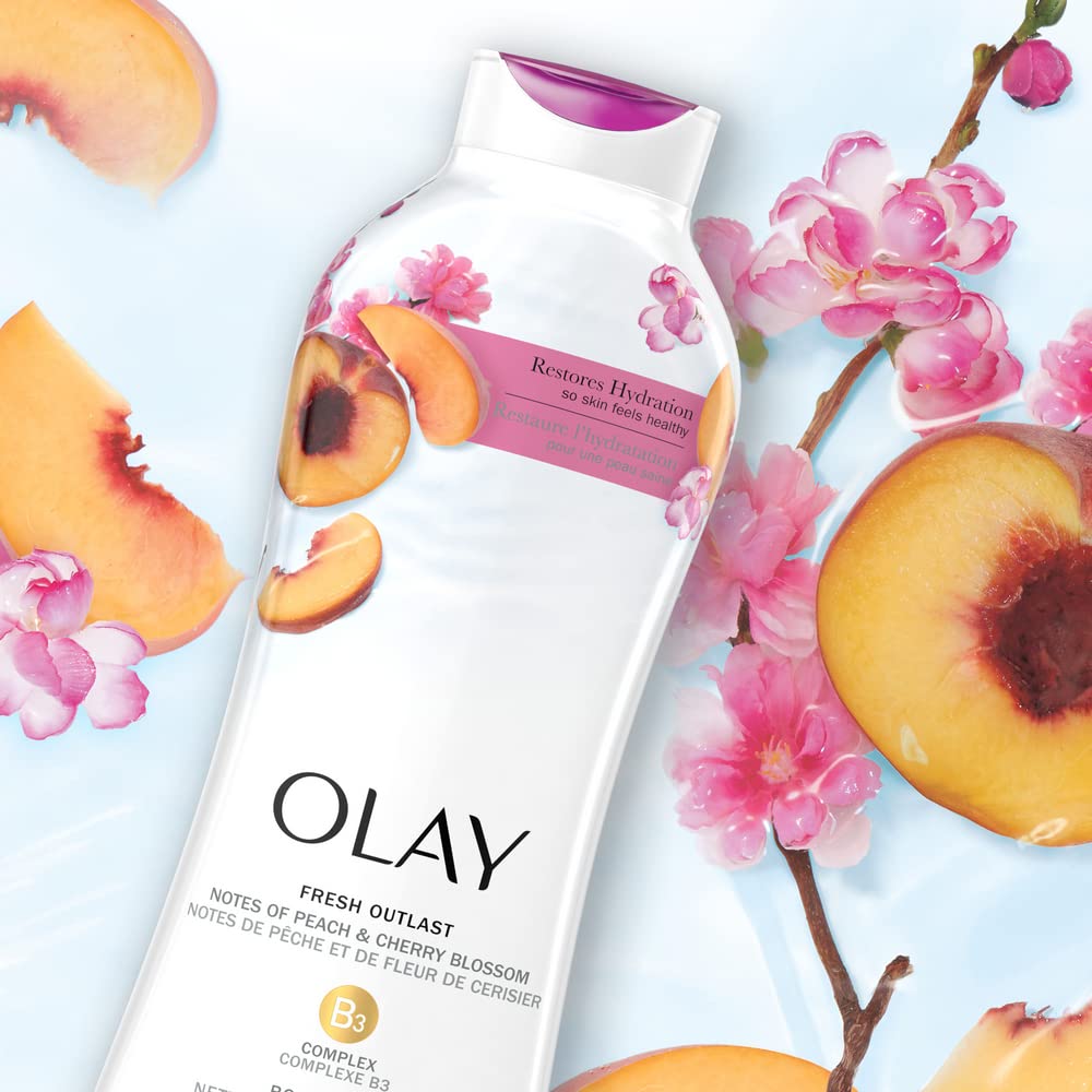 Olay Fresh Outlast Paraben Free Body Wash with Energizing Notes of Peach and Cherry Blossom, 650 mL