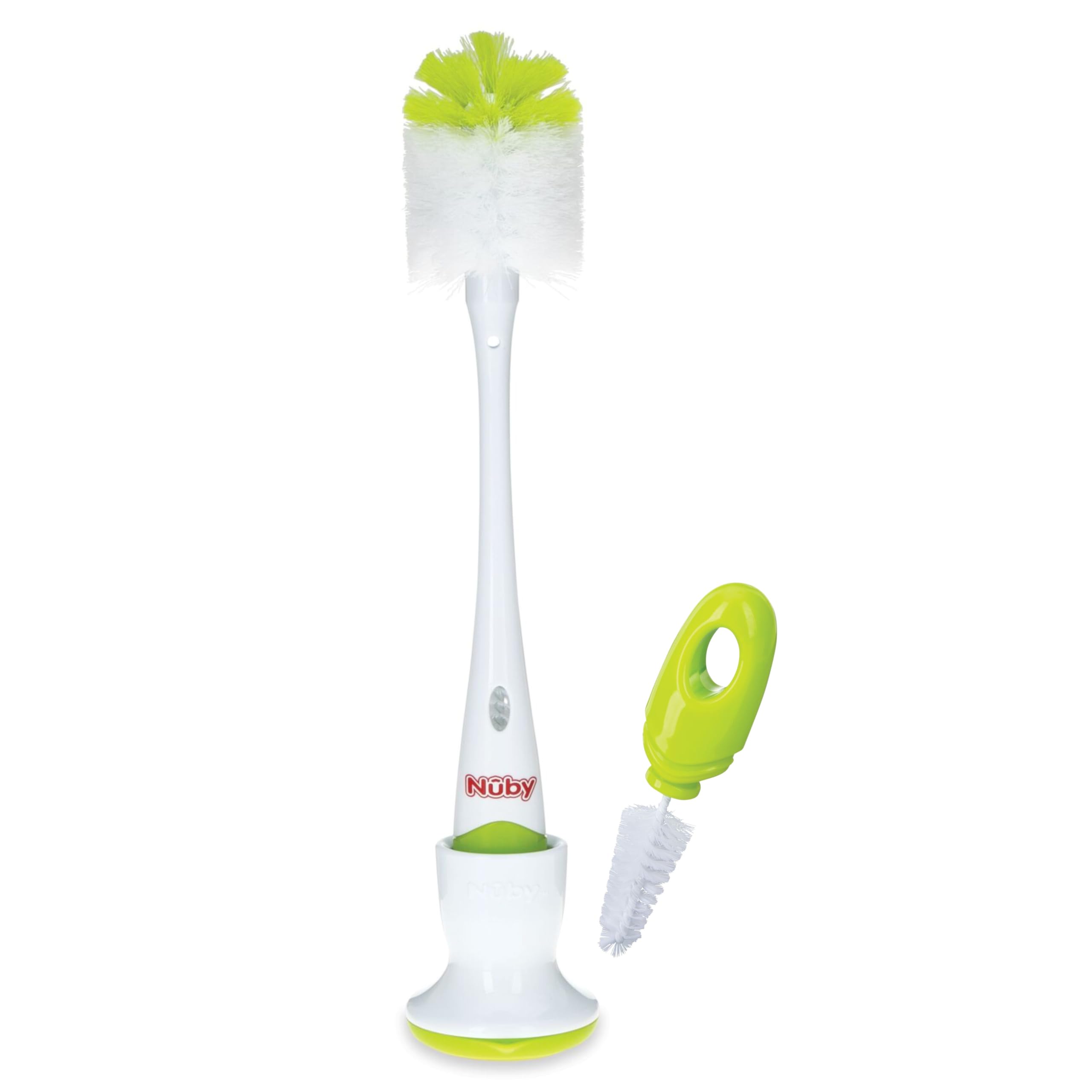 Nuby 2 in 1 Bottle and Nipple Brush with Stand, 1 Pack, Colors May Vary