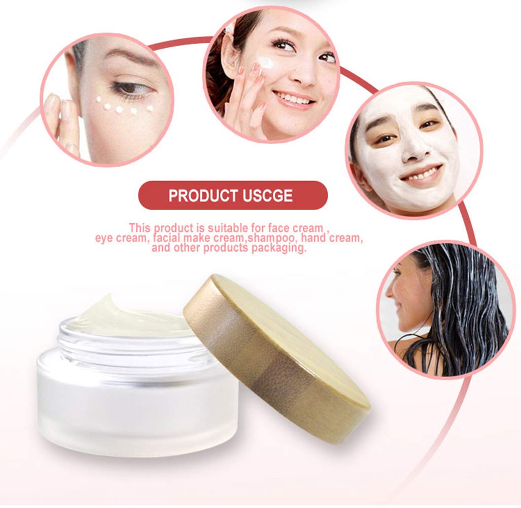 2 Pack 50ml/1.7oz Frosted Glass Cosmetic Cream Jar Bottle Refillable Glass Face Cream Pot Cosmetics Container With Bamboo lids and Inner Liners For Travel DIY Sample Eyeshadow Essential Oils