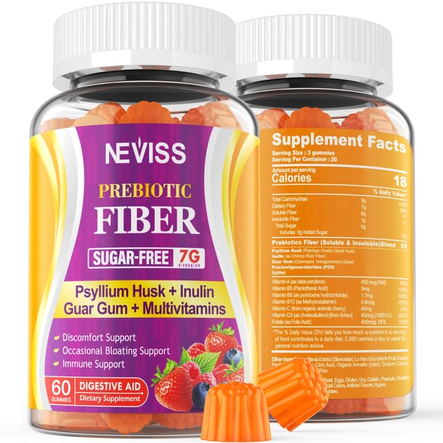 1Pack Prebiotic Fiber Gummies for Adults 7G with Psyllium Husk Fiber , Soluble Fiber + Insoluble Fiber, Inulin, Fos, Multivitamin, Fiber Supplement for Daily Digestive Health,Regularity Gut,Sugar Free