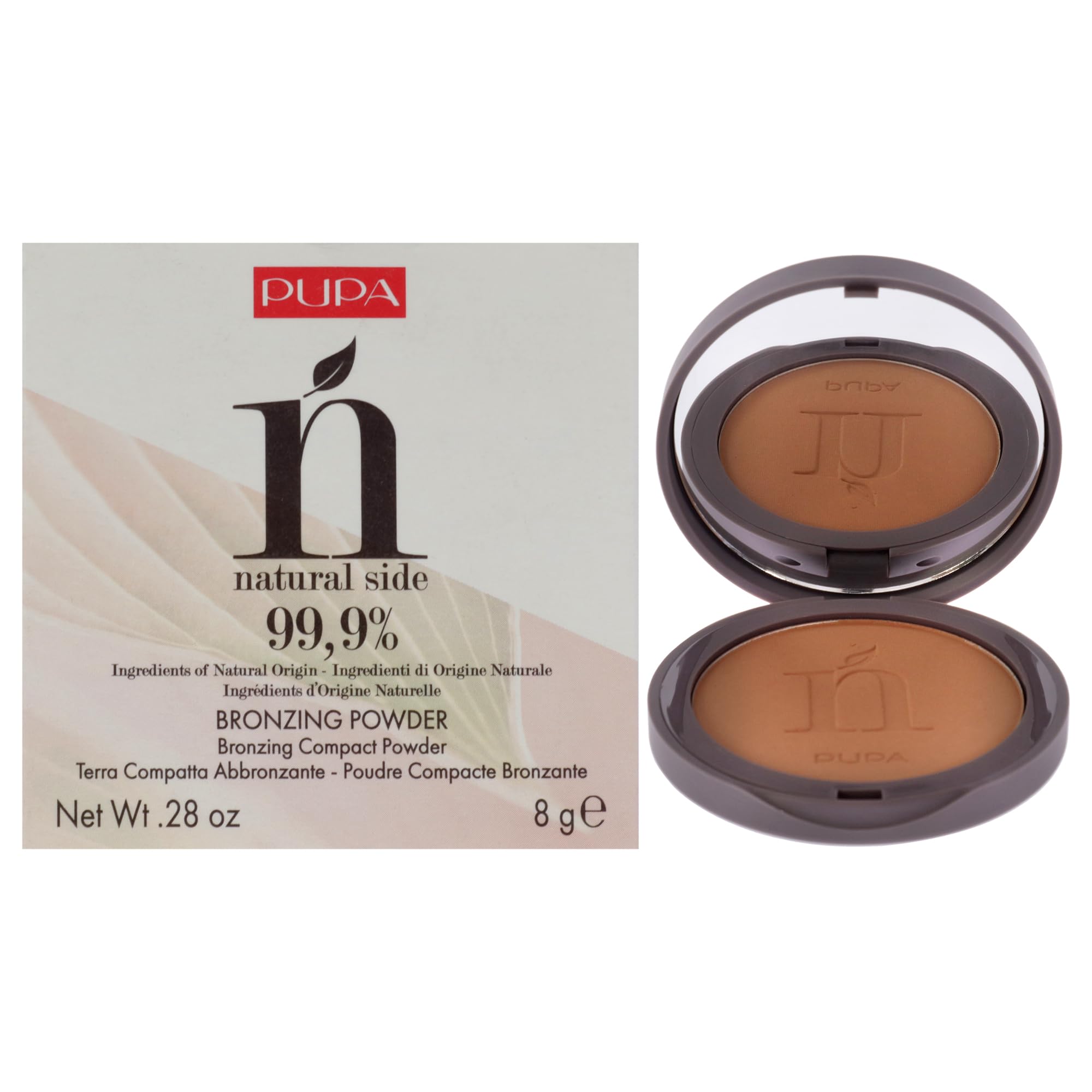 Pupa Milano Natural Side Bronzing Powder - Compact Bronzing Powder 99.9% Ingredients of Natural Origin - Gives Your Face a Natural Even-Looking Tan - 002 Natural Bronze - 0.28 Oz