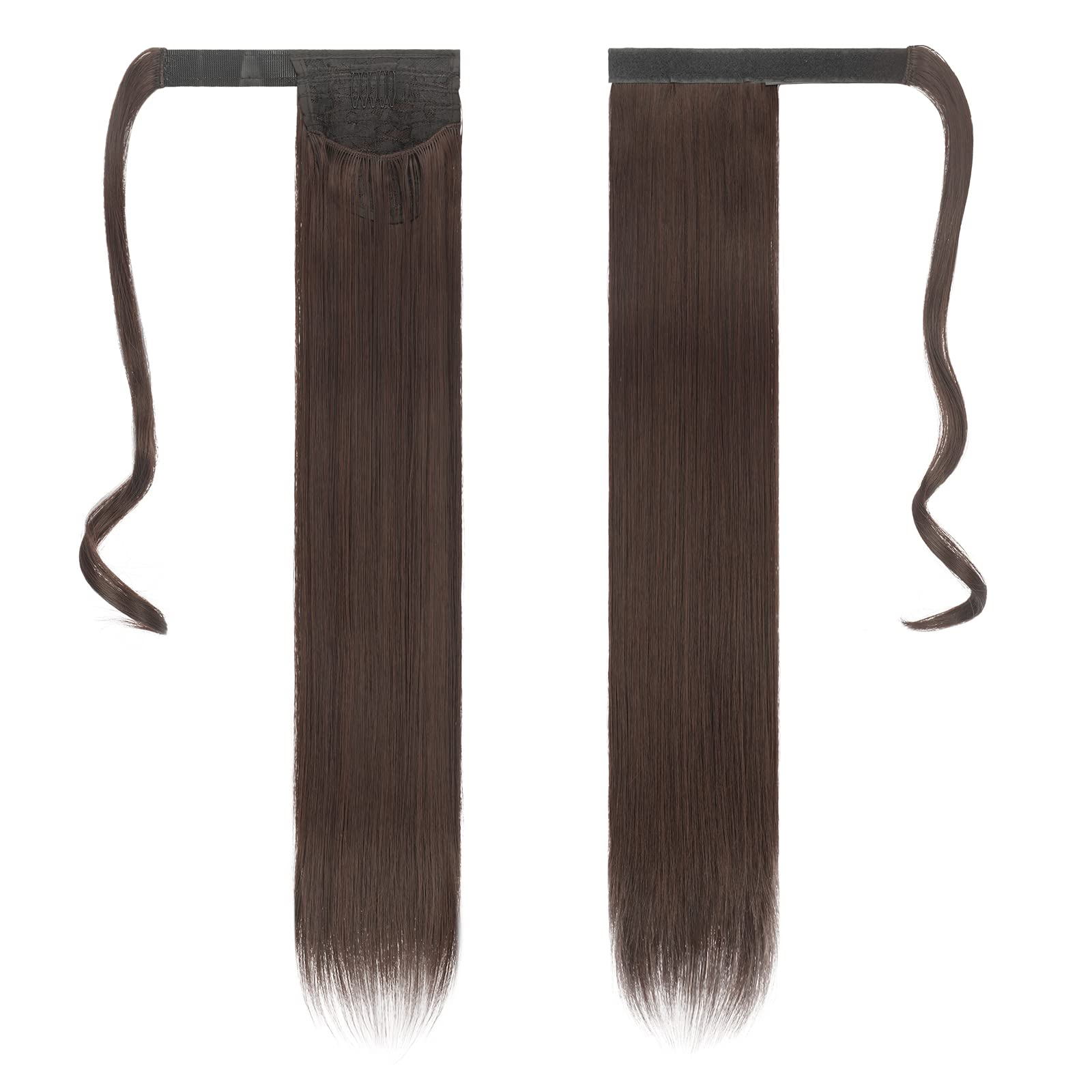 FESHFEN Straight Ponytail Extensions 28 Inch Long Wrap Around Synthetic Hair Piece Clip in Ponytail Hair Extensions Hairpiece for Women Girls 150g