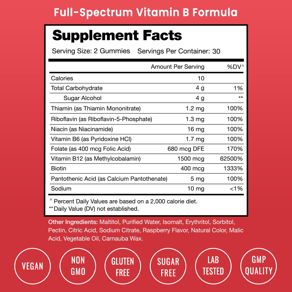 NutraChamps Vitamin B Complex Gummies, Vitamin B Gummies Boosts Energy & Metabolism, B Complex Vitamins B1, B2 (Riboflavin), B3 (Niacin), B5, B6, B7 (Biotin), B9 (Folic Acid), Methyl B12