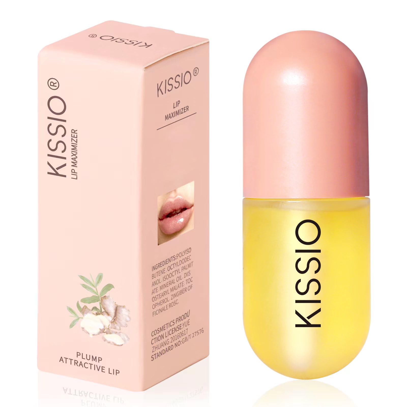 KISSIO Lip Plumper,Natural Lip Plumper for Day Use,Lip Plumping Gloss Make Lips Fuller and Moisturizing 5.5ml,Lip Mask,Hydrating & Reduce Fine Lines,Beautiful Fuller