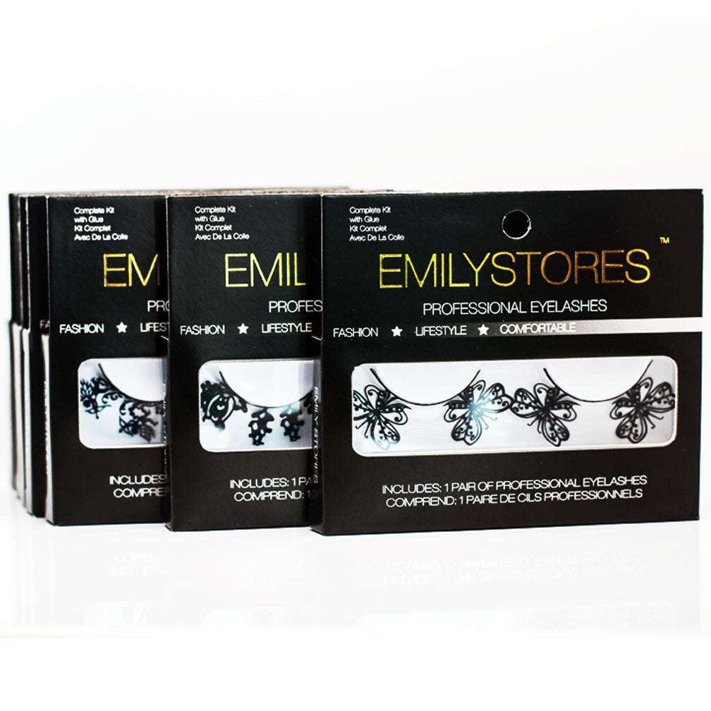 EMILYSTORES Dark Skull And Spider Web Black Lace Paper Lashes Fashion Costume Party False Eyelashes 1 Pairs