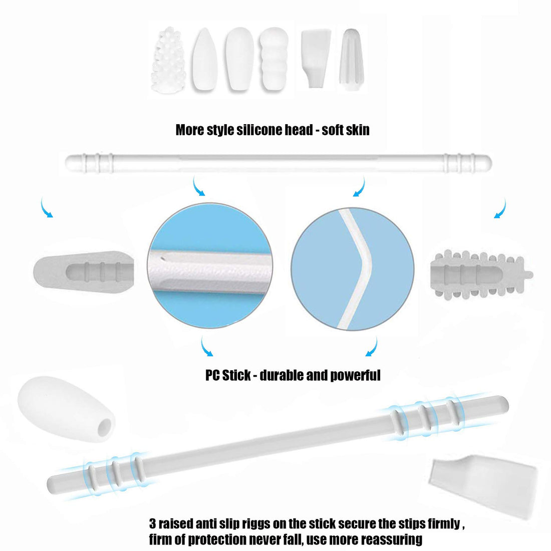 Strogem Reusable Cotton Swabs with 1 Mirror for Makeup Application and Cleaning, Multifunctional Portable Washable Silicone Q-Tip (white)