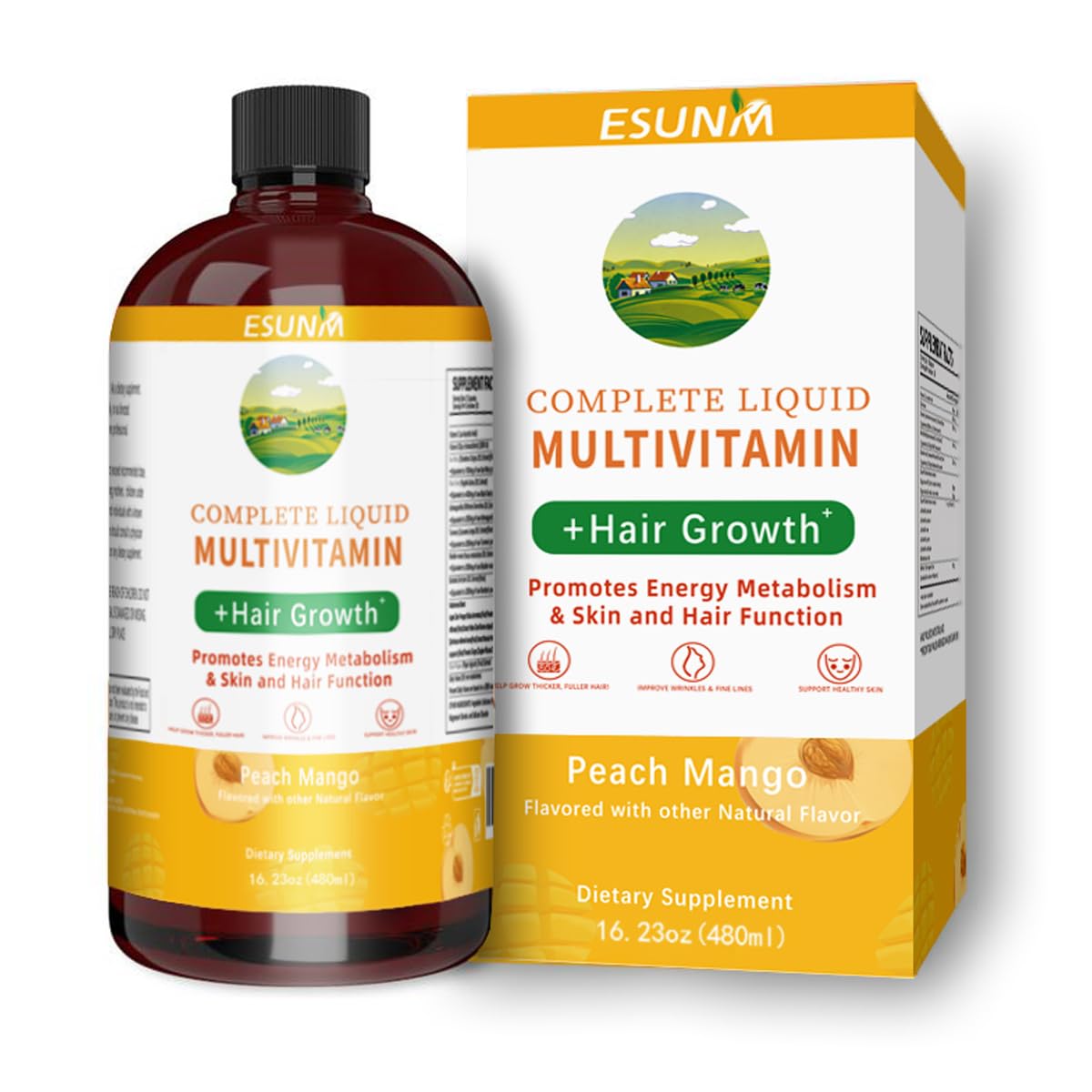 Complete Liquid Multivitamin + Hair Growth, Promotes Energy Metabolism& Skin and Hair Function| Vitamin C D | B Vitamins | Help to Thicker Hair, Wrinkles, Fine Lines, Skin Care (16.23OZ)