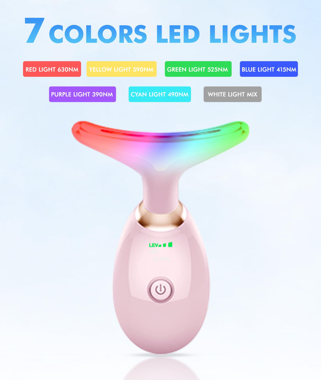 SDKWDH Red-Light-Therapy-for-Face-and-Neck, 7 Color Face Massager Tool for Wrinkles, Double Chin, Vibrating Facial Massager with Thermals for Skin Care, Glossy Pink