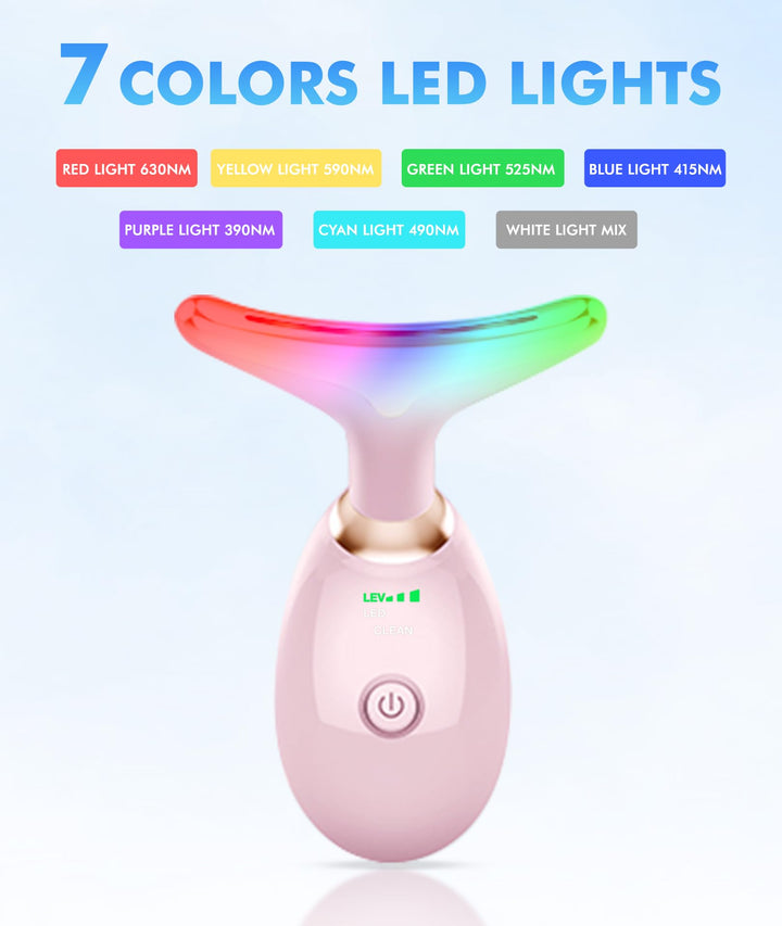 SDKWDH Red-Light-Therapy-for-Face-and-Neck, 7 Color Face Massager Tool for Wrinkles, Double Chin, Vibrating Facial Massager with Thermals for Skin Care, Glossy Pink