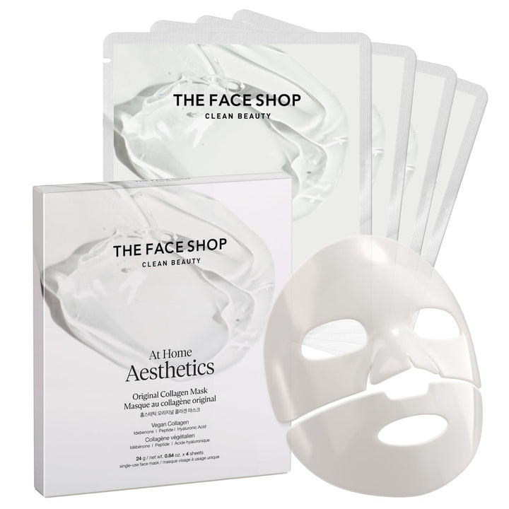THE FACE SHOP Original Vegan Collagen Face Mask, Korean Glass Skin Essential, Peptide Hydrogel Mask for Firming & Skin Elasticity, Moisturizing, 4EA