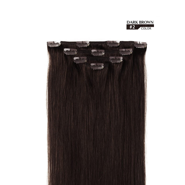 12 Clip in Hair Extensions Remy Human Hair for Women - Silky Straight Human Hair Clip in Extensions 50grams 4pieces Dark Brown #2 Color