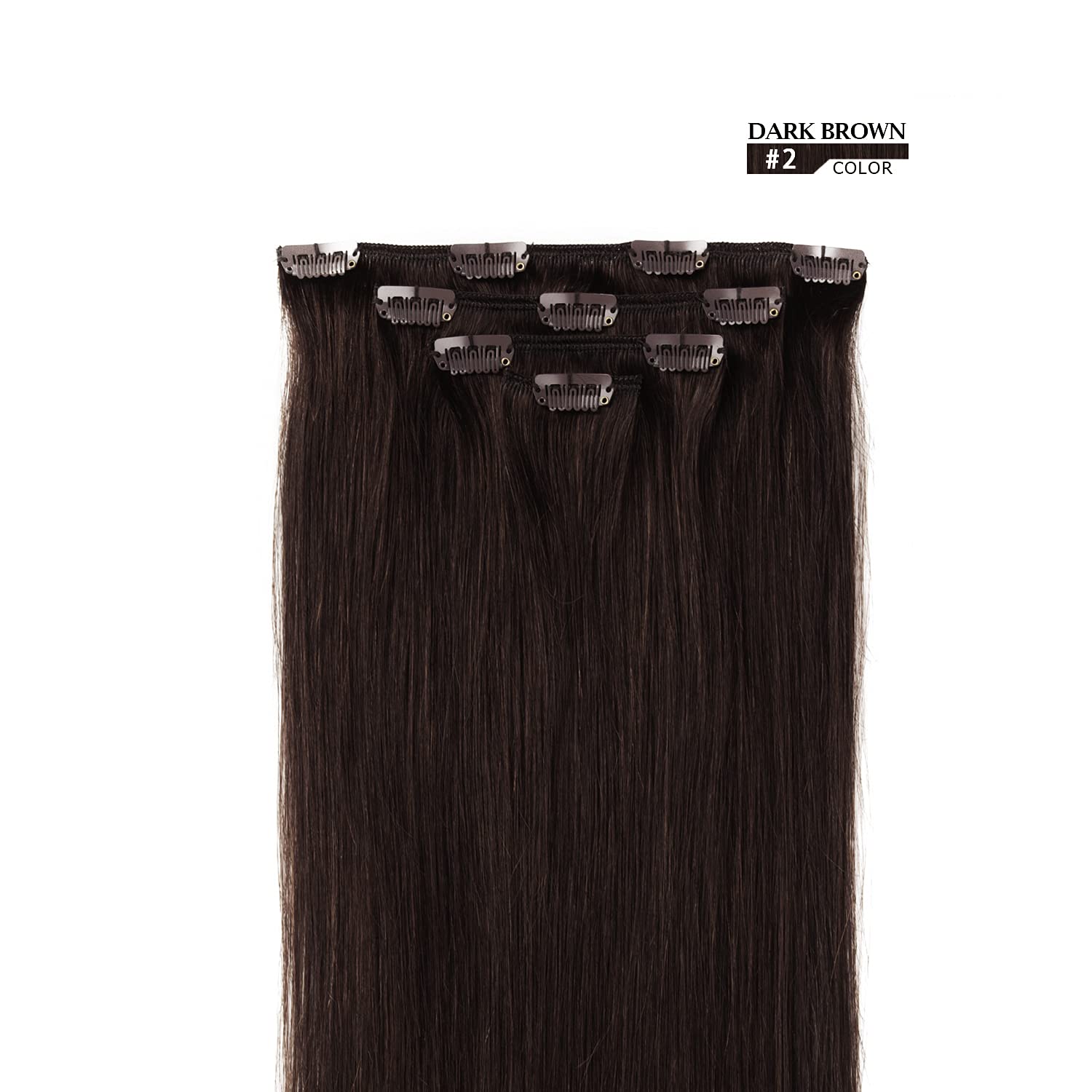 14 Inches , Dark Brown #2 : 14 16 18 Clip in Hair Extensions Brazilian Remy Human Hair for Women – 50grams 4pieces Dark Brown #2 Color