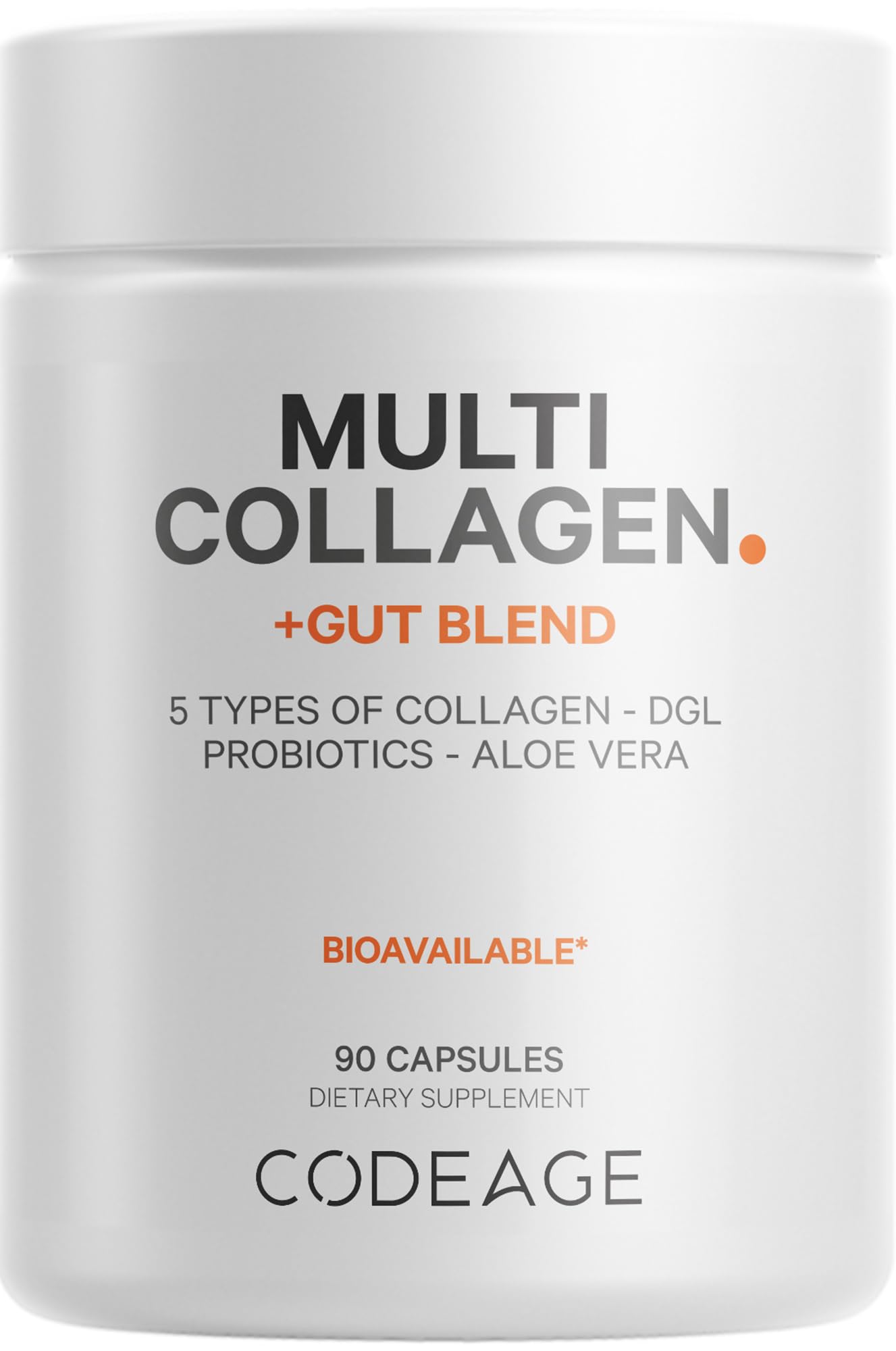 Codeage Multi Collagen + Gut Blend Supplement - Digestive Probiotics, DGL Licorice, Aloe Vera, Organic Peppermint Leaf, Slippery Elm - Hydrolyzed Bovine Collagen Pills - Non-GMO - 90 Capsules