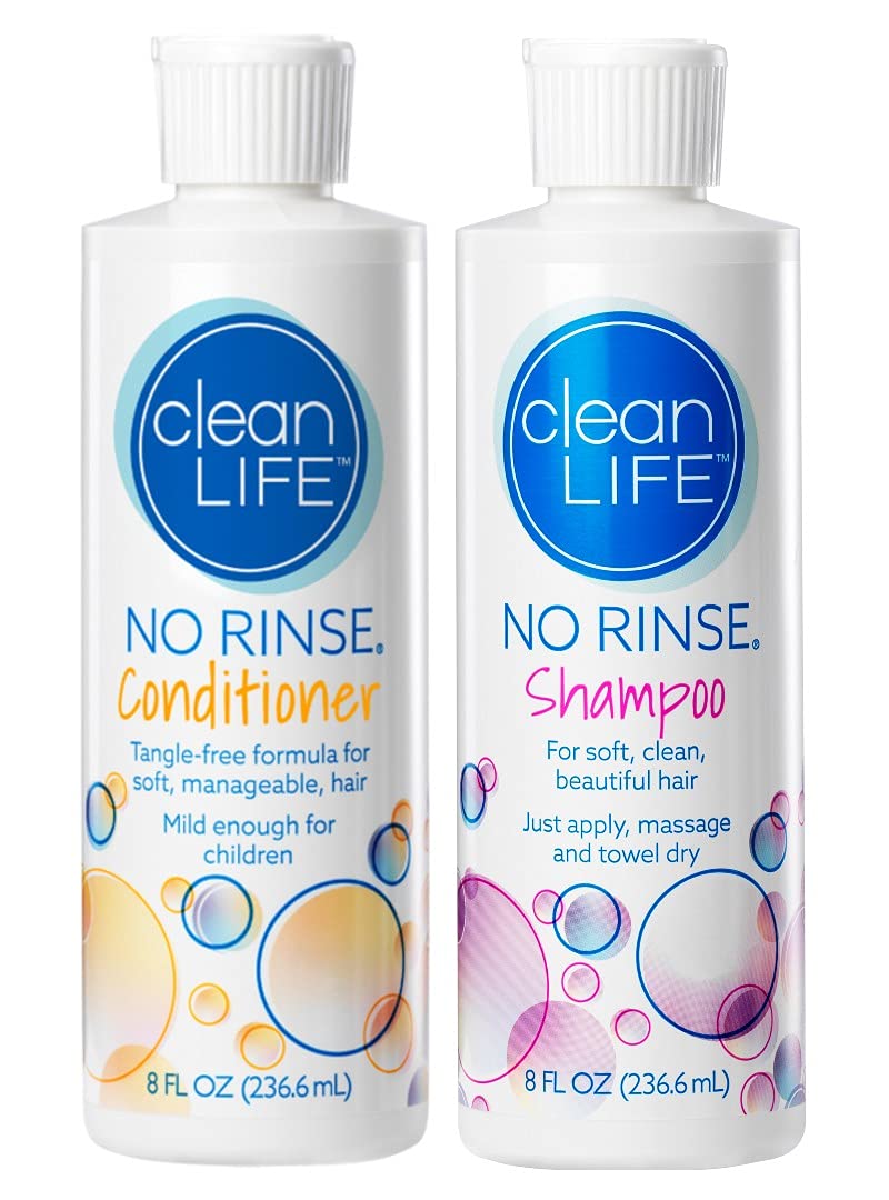No-Rinse Shampoo and Conditioner Bundle - 8 fl oz per Bottle - Leaves Hair Fresh, Clean and Odor-Free