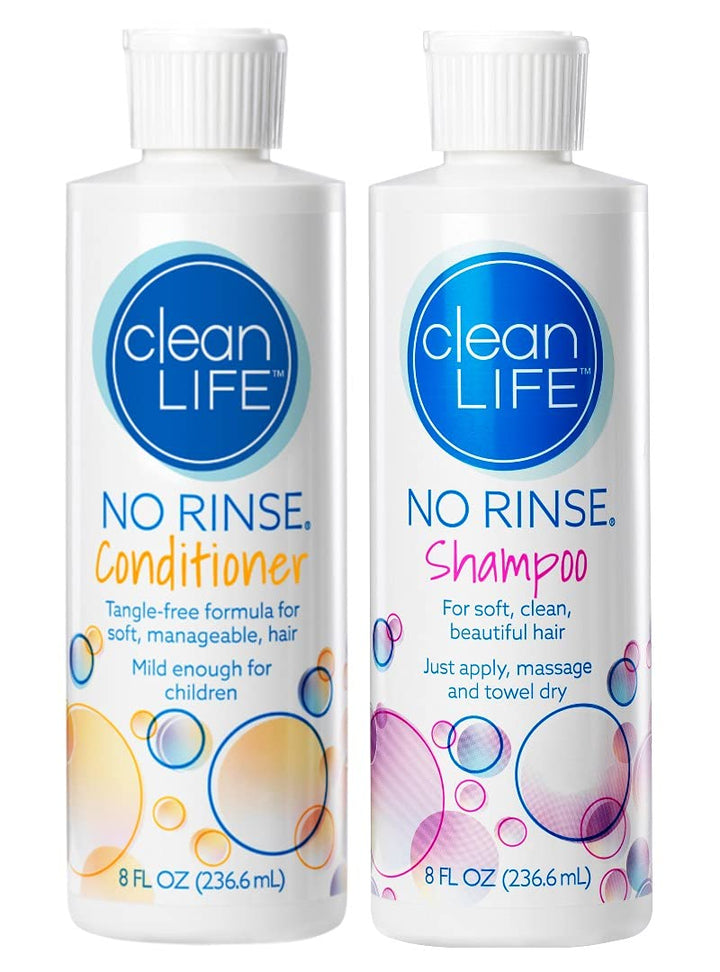 No-Rinse Shampoo and Conditioner Bundle - 8 fl oz per Bottle - Leaves Hair Fresh, Clean and Odor-Free