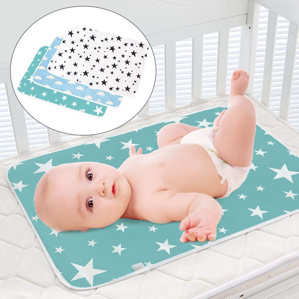 3 Pack Diaper Changing Pad, Maveek Portable Toddler Diaper Changing Pad Waterproof Baby Change Mats Premium Change Pad Liner Bed Pad Play Mat(Green&White&Blue)