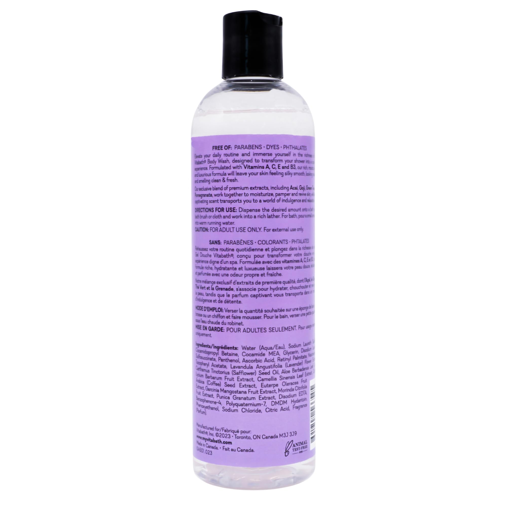 Vitabath Lavender Chamomile Body Wash Moisturizing Bath & Shower Cleanser Infused with Vanilla - Skin-Softening Aromatherapy - Cruelty-Free, Paraben-Free - 10 oz
