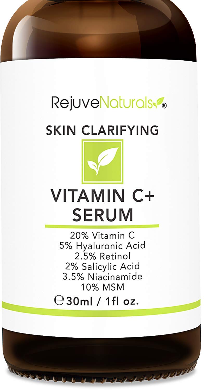 Vitamin C Serum Plus 5% Hyaluronic Acid, 2% Retinol, 2% Salicylic Acid, 3.5% Niacinamide, 10% MSM, 20% Vitamin C - Anti Aging Anti Wrinkle Skin Clearing Serum Organic Skin Care for Face and Eyes (1oz)