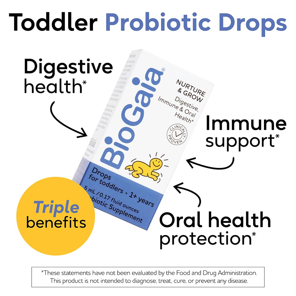 BioGaia Nurture & Grow Toddler Probiotic | Ages 1+ | Liquid Probiotic | Allergen-Free | Triple-Benefit Probiotic for Kids | Digestive Health, Immune Support & Oral Health Protection | 25-Day Supply