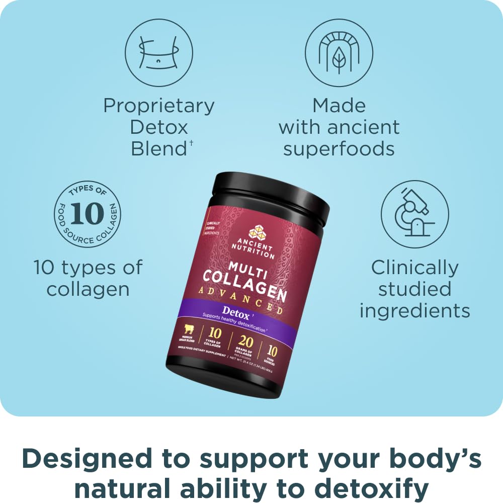 Ancient Nutrition Advanced Collagen Powder Protein Detox with Probiotics and Vitamin C, Unflavored, Hydrolyzed Collagen Peptides Supports Healthy Detoxification and Gut Support, 36 Servings