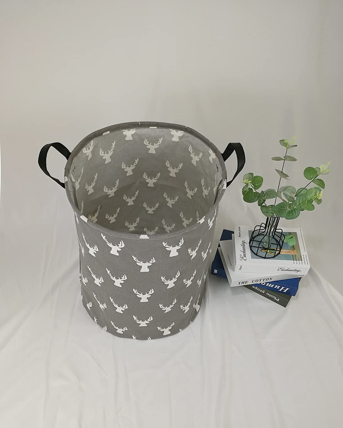 KUNRO Large Sized Storage Basket Waterproof Coating Organizer Bin Laundry Hamper for Nursery Clothes Toys (Grey deer)