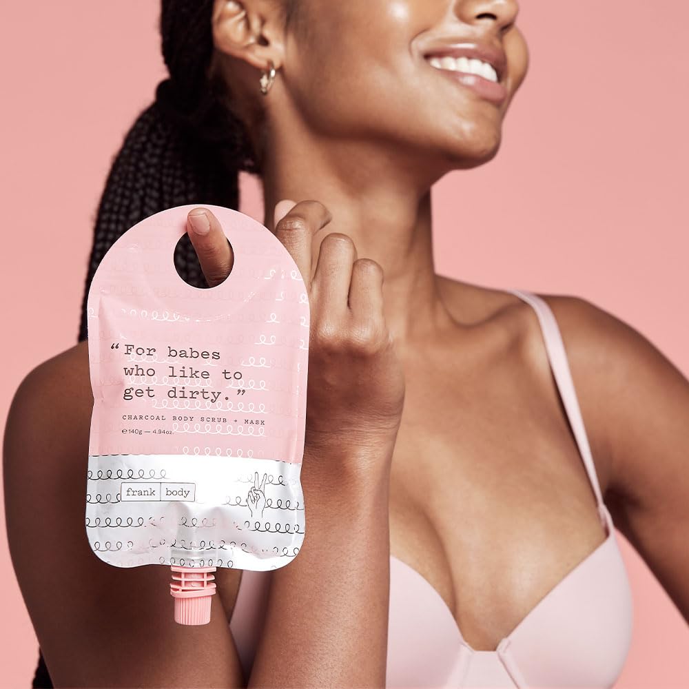 Frank Body Charcoal Scrub & Mask | Natural, Vegan, Cruelty Free Face & Body Treatment Detoxifies, Exfoliates, and Brightens with Charcoal, Tea Tree Oil, and Grapeseed Oil | 4.94 oz / 140 g