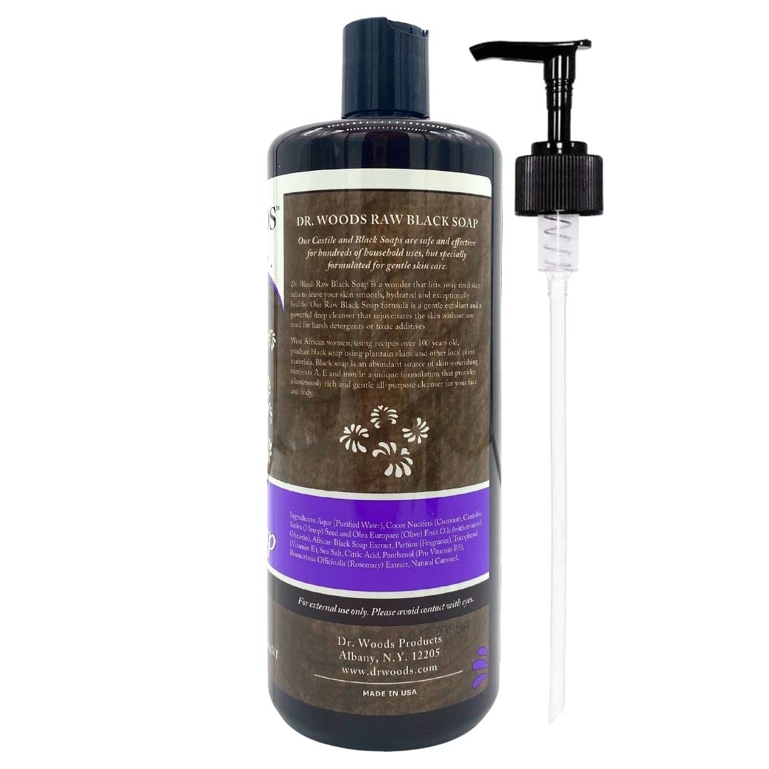Dr. Woods African Raw Black Vegan Liquid Castile Soap with Pump, 32 Ounce