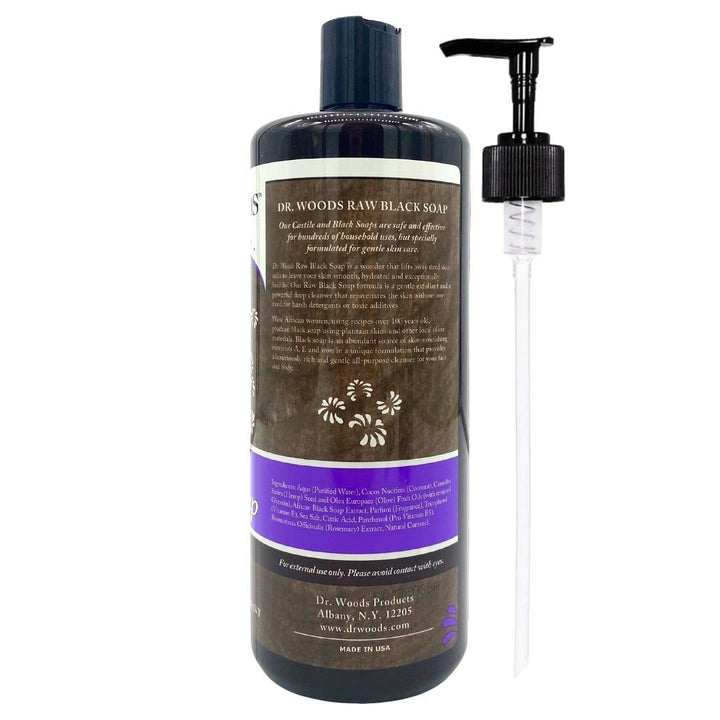 Dr. Woods African Raw Black Vegan Liquid Castile Soap with Pump, 32 Ounce